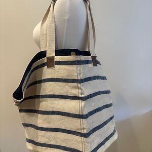 Striped Raw Linen Tote Bag